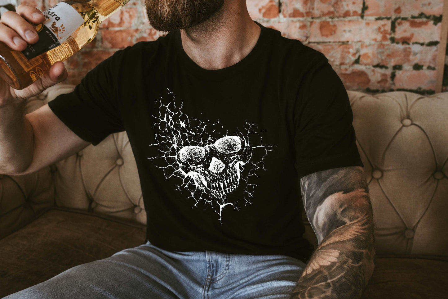 Cracked Shattered Skull Ready to Press Transfer