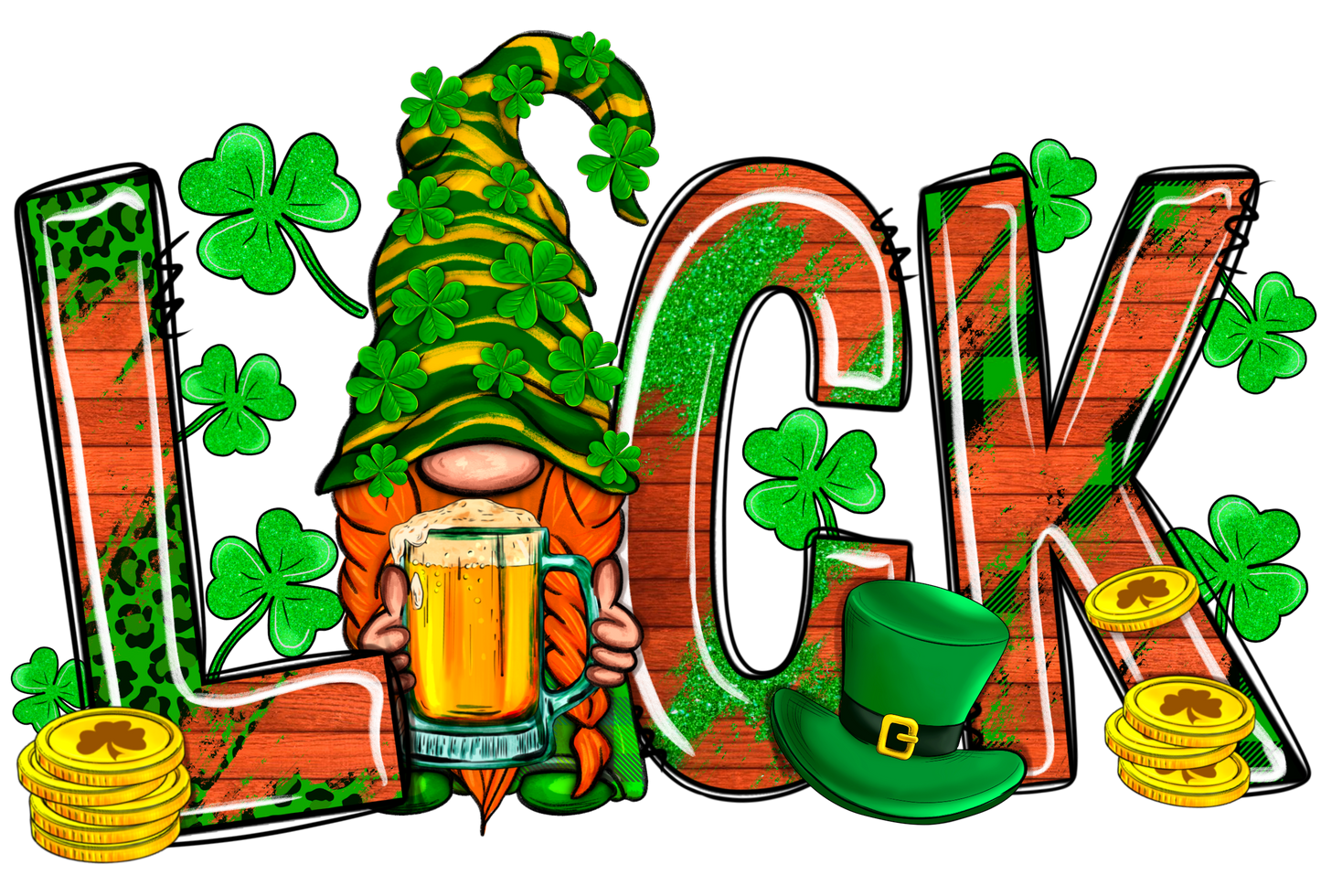 Luck With Gnome St. Patricks Day Transfer