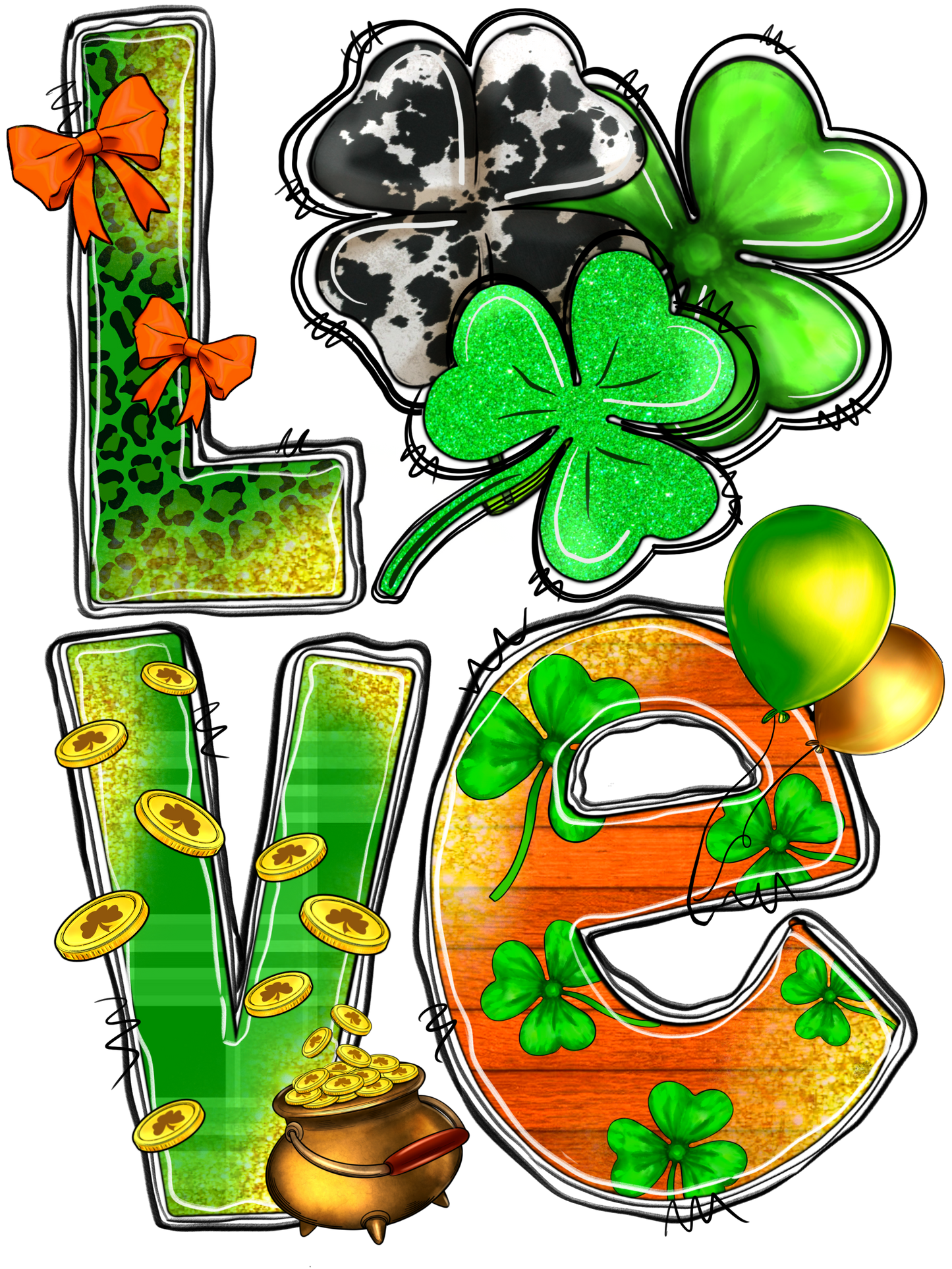 Stacked Love With Clovers St. Patricks Day Transfer