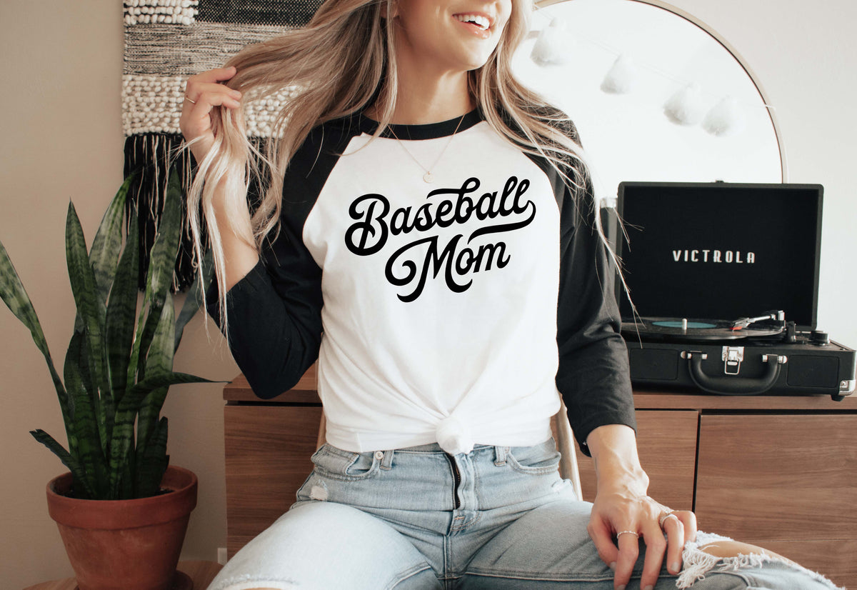 Simple Baseball Mom Sights Ink Three Quarter Sleeve Graphic Tee