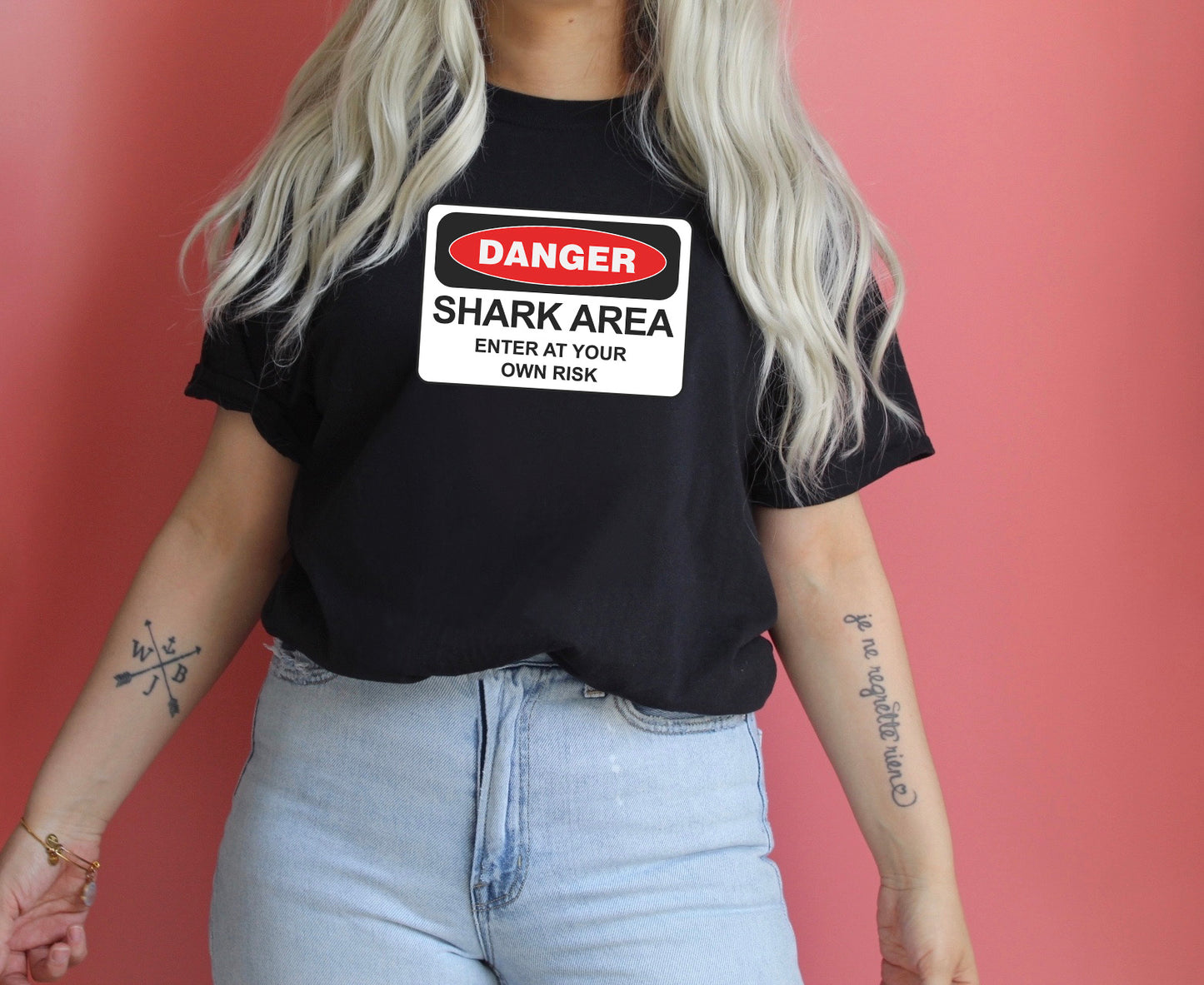 Danger Shark Area Shark Week Sights Ink Graphic Tee