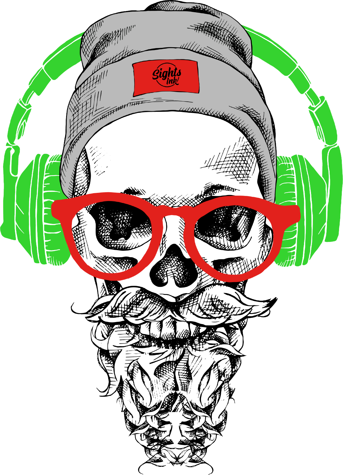 Skull With Headphones Sights Ink Graphic Tee