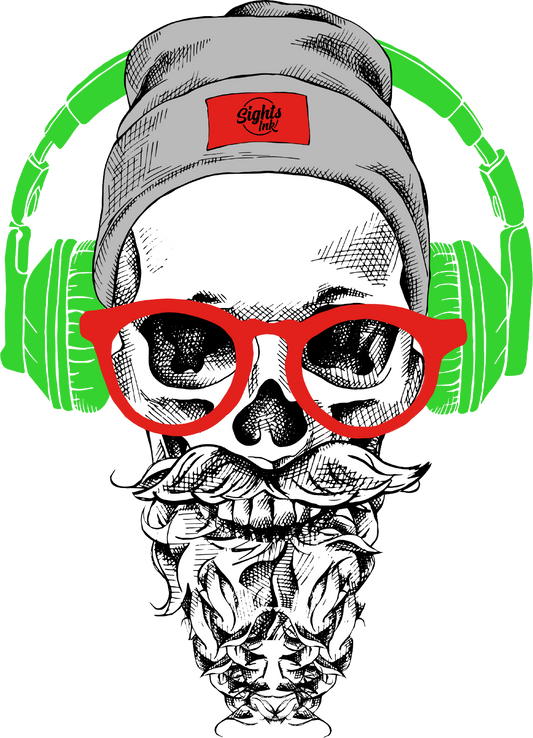 Skull With Headphones Sights Ink Graphic Tee