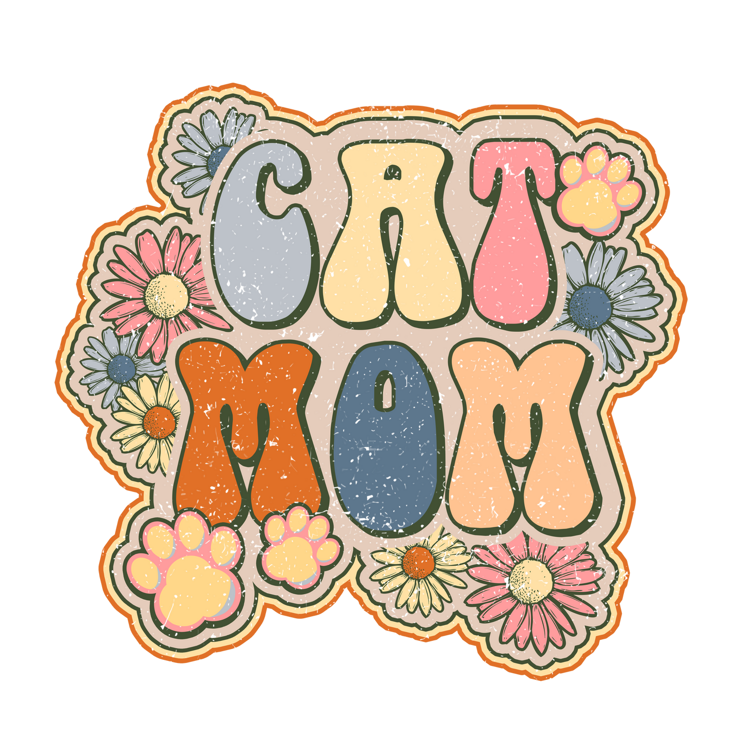 Retro Cat Mom with Flowers 60's Cat Mom Feel Sticker