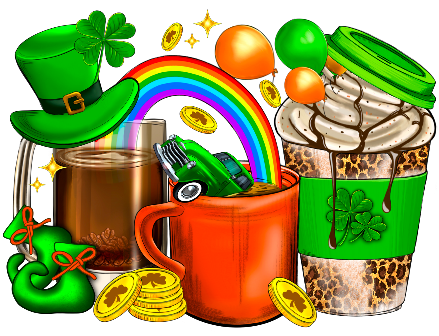 Coffee Cups St. Patricks Day Transfer