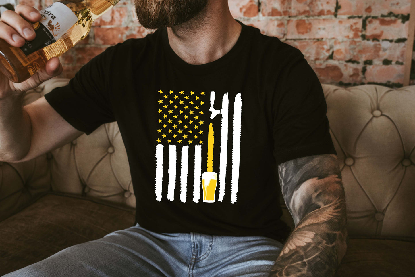 Beer Flag Sights Ink Graphic Tee