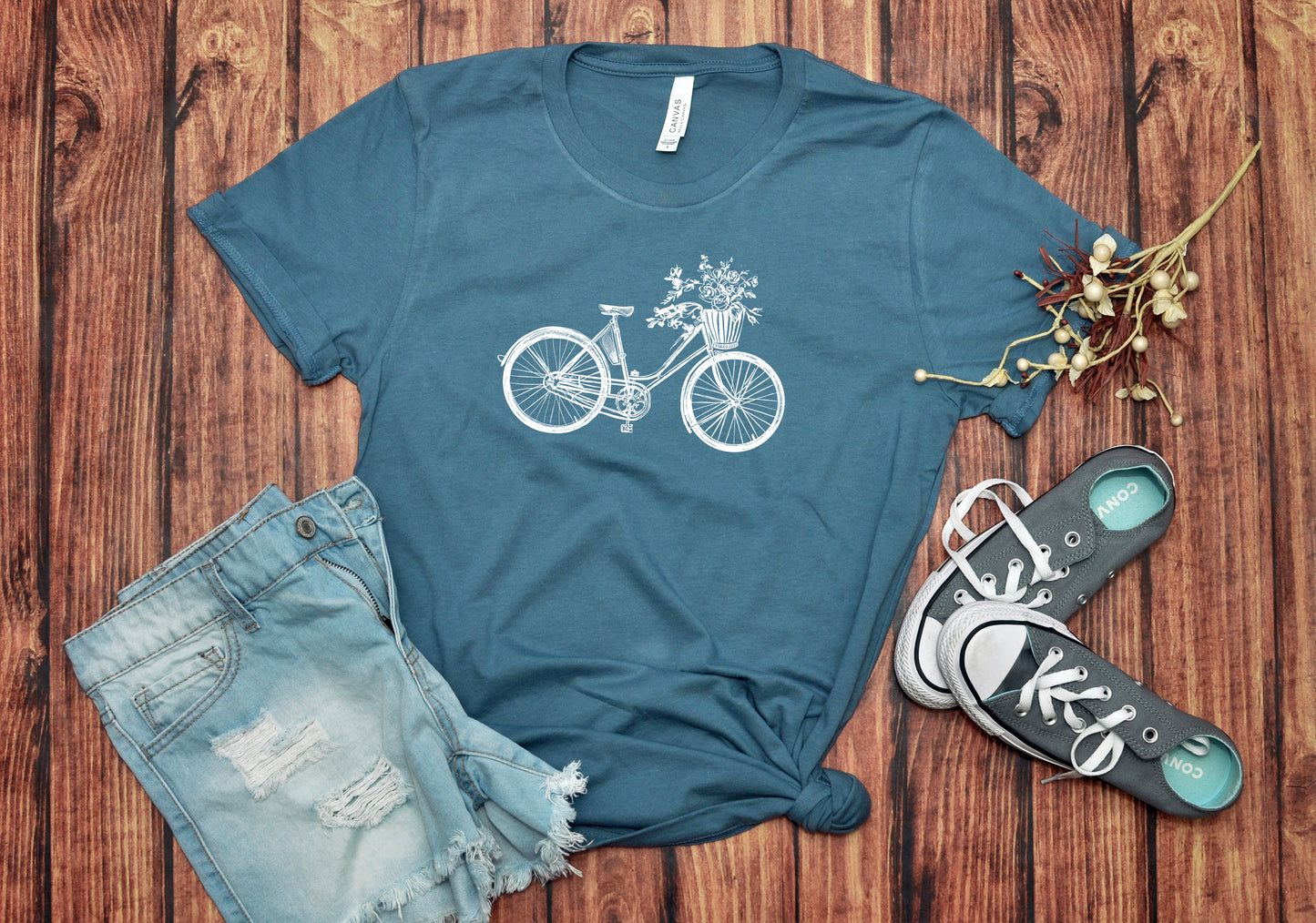 Retro French Bicycle Flower Basket Sights Ink Graphic Tee
