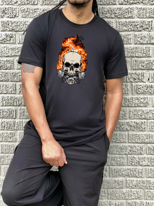 Flaming Skull Sights Ink Graphic Tee