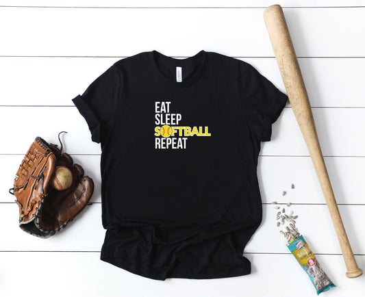 Eat Sleep Softball Repeat Sights Ink Graphic Tee