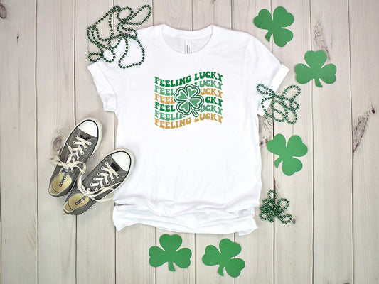 Feeling Lucky Wavy Clover St. Patricks Day Tshirt