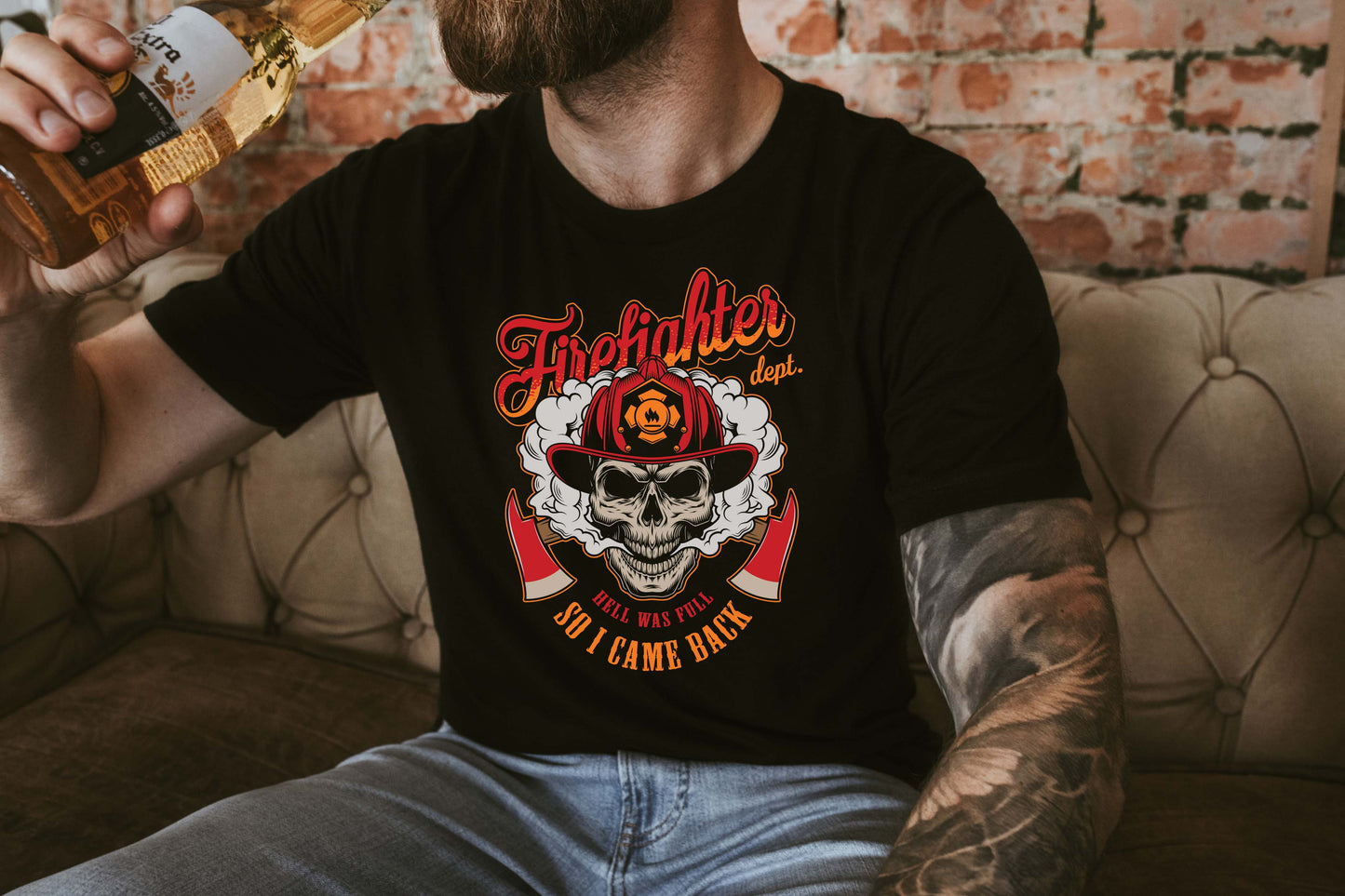 Fire Fighter Dept Hell Was Full Sights Ink Graphic Tee