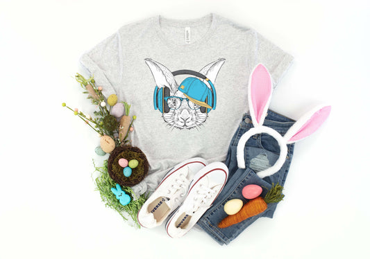 Hipster Bunny with Earphones Easter Sights Ink Graphic Tee