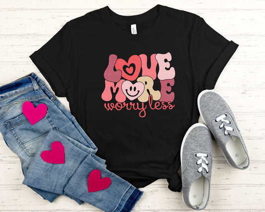 Retro Love More Worry Less Valentine Sights Ink T-Shirt