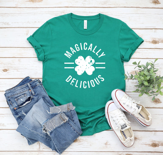 Magically Delicious Grunge Distressed Irish St. Patricks Day Funny Shirt Transfer