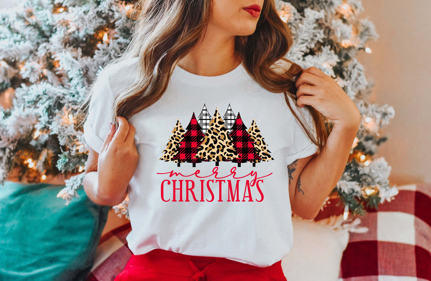 Merry Christmas Buffalo Plaid Sights Ink Graphic Tee