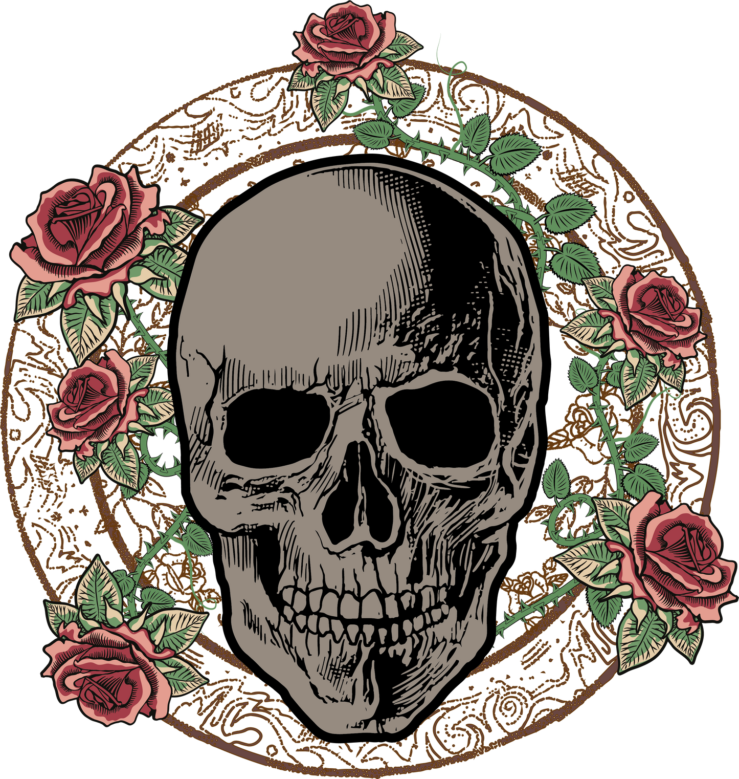 Skull And Rose Bush Sights Ink Graphic Tee