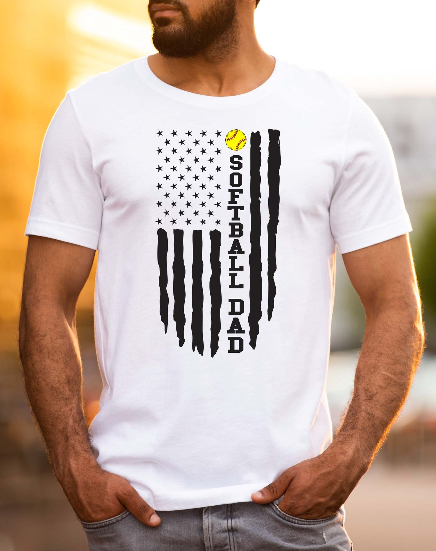 Softball Dad American Flag Sights Ink Graphic Tee