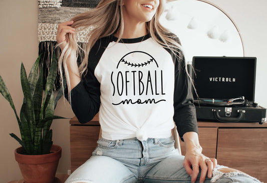 Softball Mom Sights Ink Three Quarter Sleeve Graphic Tee