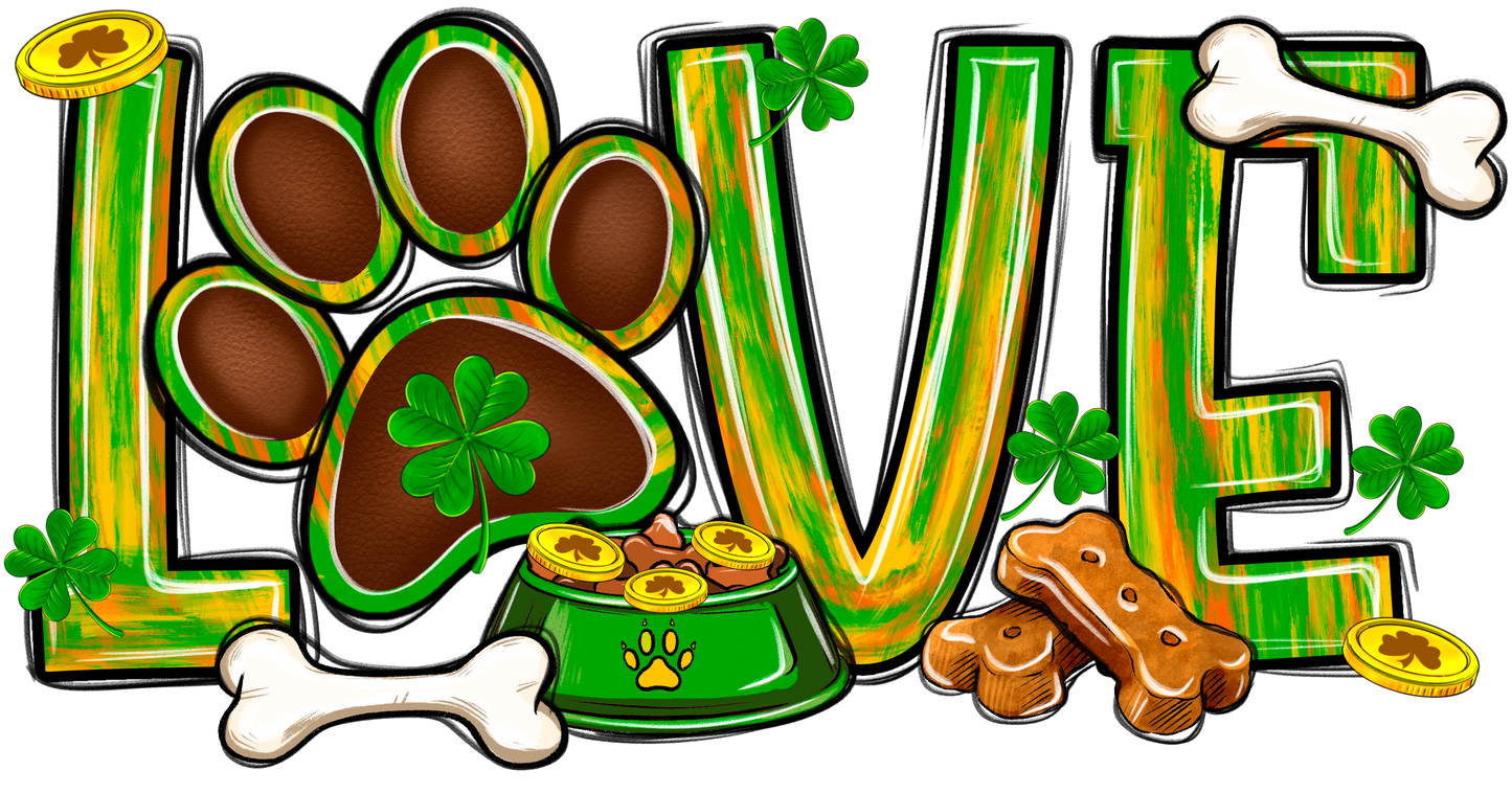 Love Dog Paw St. Patricks Day Transfer